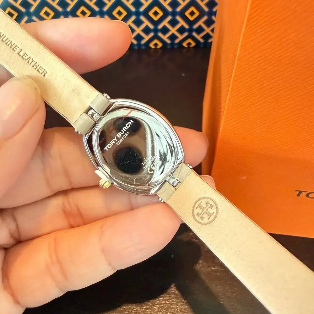 Tory Burch Women's Cream Dial Gray Leather Strap Quartz Watch TBW6031 22mm